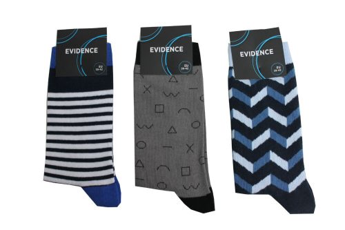 Herren-Baumwollsocken – 3 Paar – blau – gemustert – 43-46 – weiß-anthrazit-dunkelblau – Evidence