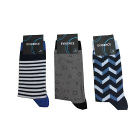 Férfi pamut zokni - 3 pár - kék - mintás - Evidence