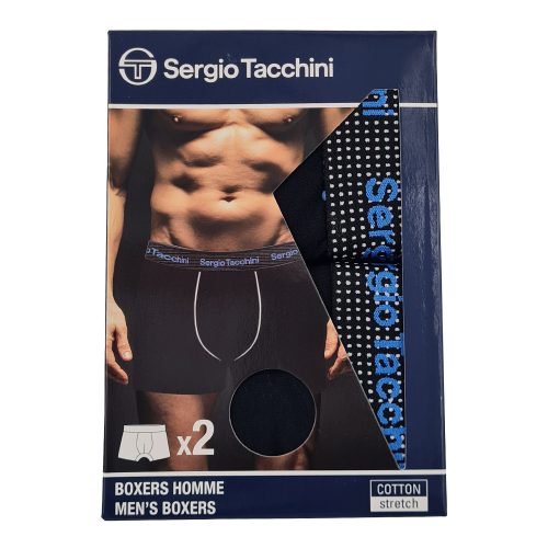 Pánske bavlnené boxerky Sergio Tacchini - 2 ks/balenie - čierne s modrým nápisom - XL