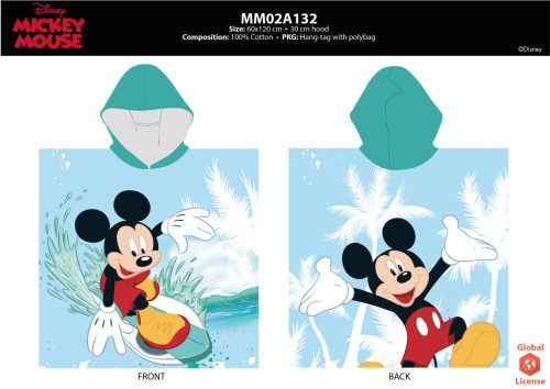 Disney Mickey egér gyerek poncsó - 100% pamut- 60x120 cm - világoskék