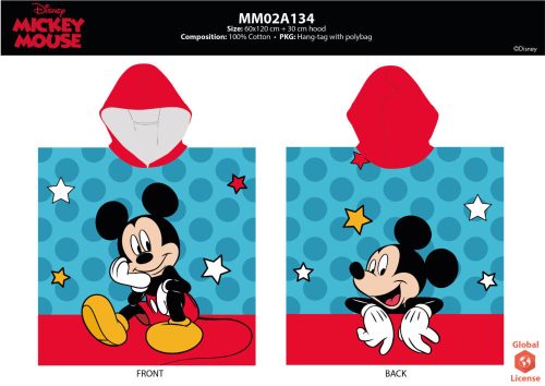 Disney Mickey egér gyerek poncsó - 100% pamut- 60x120 cm - középkék