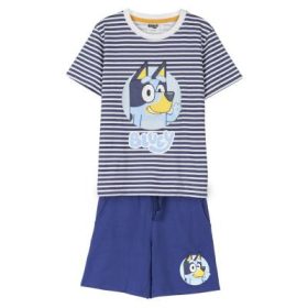 Pigiama corto per bambini a righe blu 100% cotone