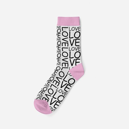 Női pamut zokni - fehér-rózsaszín - Love mintás - 39-42 - Evidence