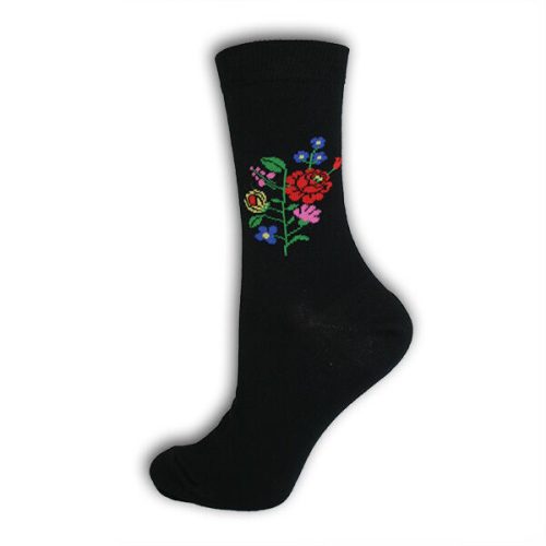 Női zokni - pamut bokazokni - fekete kalocsai virágmintás - Evidence
