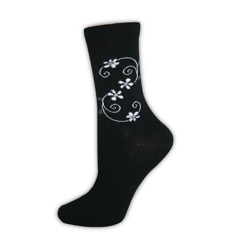 Női zokni - pamut bokazokni - 35-38 - fekete futó virágmintás - Evidence