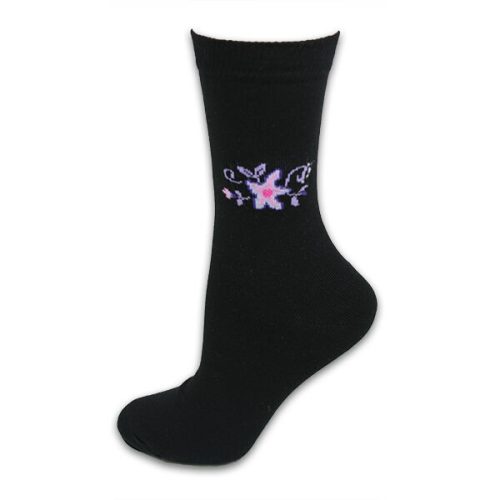 Női zokni - pamut bokazokni - fekete virágmintás - Evidence