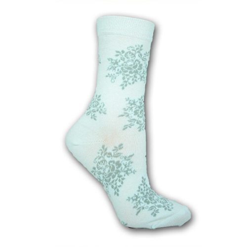 Női zokni - pamut bokazokni - fehér nagy virágmintás - Evidence