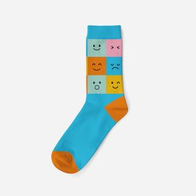   Women's cotton socks - turquoise-orange - checkered - Evidence