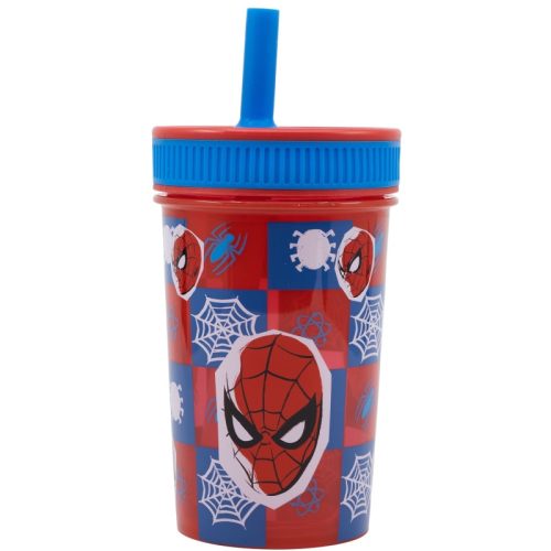 Bicchiere con cannuccia in silicone Spider-Man in plastica, a tenuta stagna - 420 ml