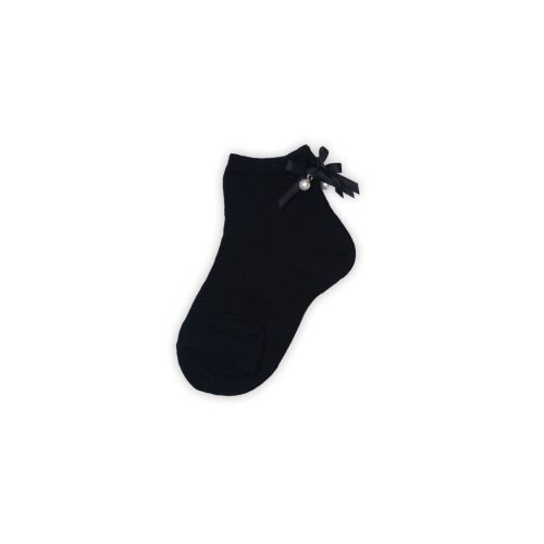 Női pamut zokni - masni és gyöngy dísszel - fekete - 35-39