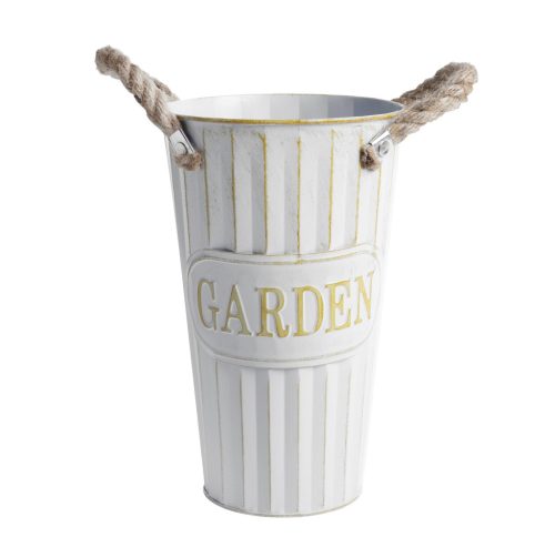 TIN VASE WHITE FLO+GAR15*25