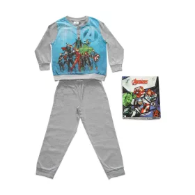   Pigiama per bambini lungo e sottile in cotone - Avengers - foto di gruppo con motivo - Jersey - grigio - 122