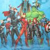 Long thin cotton children's pajamas - Avengers - group photo with pattern - Jersey - gray - 128