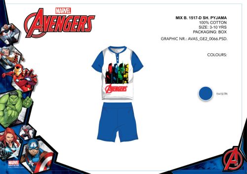 Avengers summer short-sleeved children's pajamas - cotton pajamas - medium blue - 128