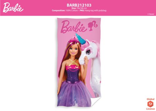 Barbie gyerek strandtörölköző - 100% pamut - 70x140 cm - rózsaszín
