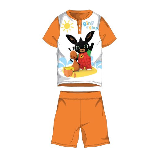 Nyári rövid ujjú gyerek pamut pizsama - Bing nyuszi - Bing&Flop felirattal - narancssárga - 116
