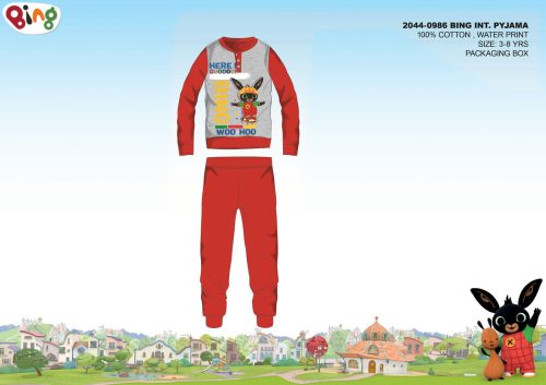 Téli pamut interlock gyerek pizsama - Bing nyuszi - piros - 104