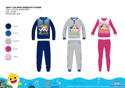 Téli pamut interlock gyerek pizsama - Baby Shark - pink - 98