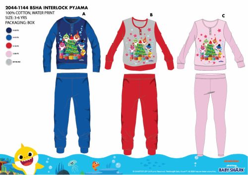 Téli vastag pamut gyerek pizsama - flanel pizsama - Baby Shark - sötétkék - 98