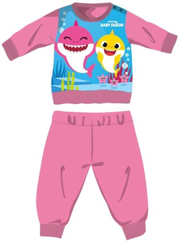 Baby Shark zimné hrubé detské pyžamo - bavlnené flanelové pyžamko - ružové - 86