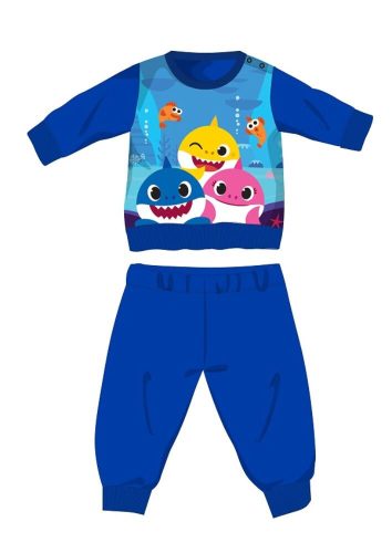 Baby Shark téli pamut baba pizsama - interlock pizsama - középkék - 80