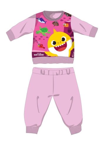 Baby Shark téli pamut baba pizsama - interlock pizsama - világosrózsaszín - 80