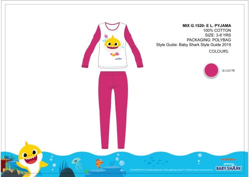 Baby Shark gyerek jersey pizsama - pamut pizsama - pink - 104
