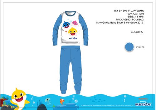 Baby Shark gyerek jersey pizsama - pamut pizsama - középkék - 116