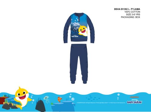 Baby Shark gyerek pizsama kisfiúknak - jersey pamut pizsama - sötétkék - 104