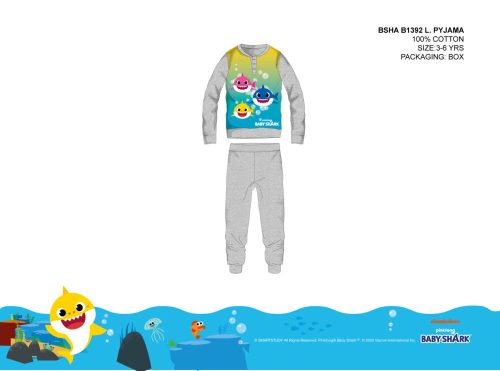 Baby Shark gyerek pizsama kisfiúknak - jersey pamut pizsama - szürke - 104