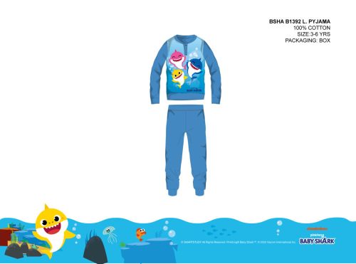 Baby Shark gyerek pizsama kisfiúknak - jersey pamut pizsama - világoskék - 104