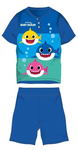Baby Shark nyári rövid ujjú gyerek pizsama - pamut jersey pizsama - középkék-kék - 116