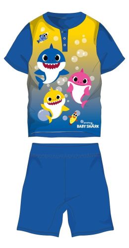 Baby Shark nyári rövid ujjú gyerek pizsama - pamut jersey pizsama - középkék-sárga - 104