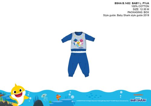 Baby Shark baba pizsama - jersey pamut pizsama - középkék - 92