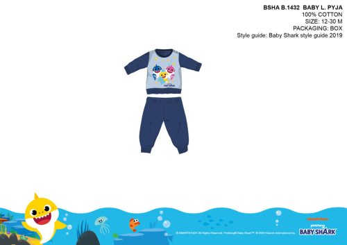 Baby Shark baba pizsama - jersey pamut pizsama - sötétkék - 86