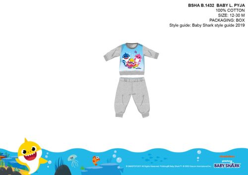 Baby Shark detské pyžamo - džersejové bavlnené pyžamo - šedé - 98