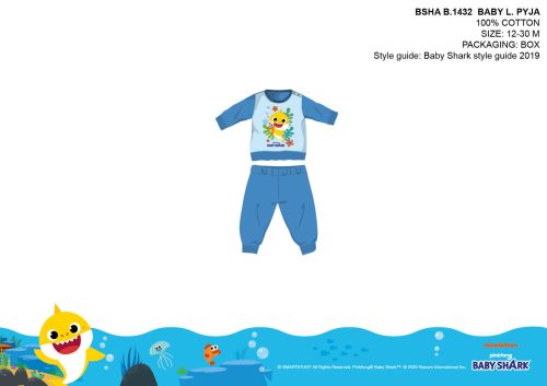 Baby Shark baba pizsama - jersey pamut pizsama - világoskék - 80