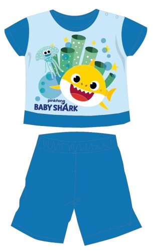 Baby Shark letní dětské pyžamo s krátkým rukávem - bavlněné žerzejové pyžamo - středně modré - 86