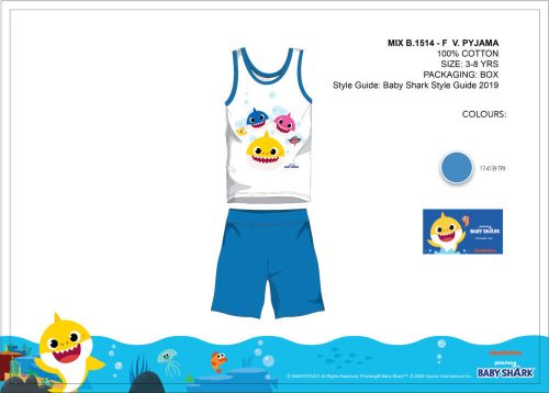 Baby Shark letní dětské pyžamo bez rukávů - bavlněné pyžamo - světle modré