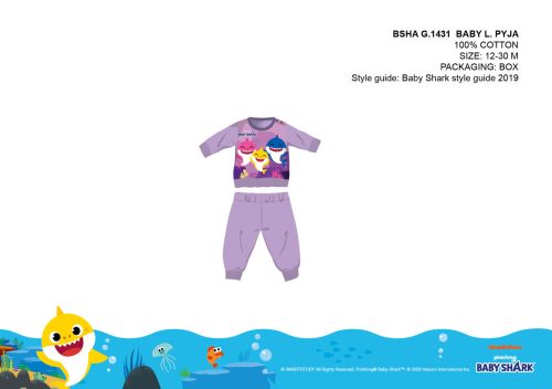 Baby Shark baba pizsama - jersey pamut pizsama - lila - 80