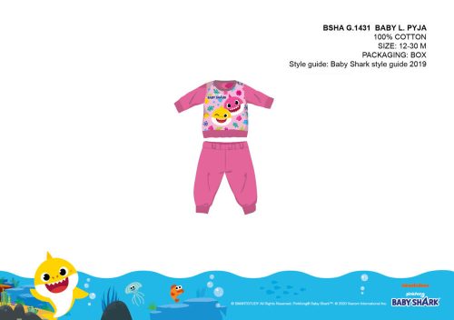 Baby Shark baba pizsama - jersey pamut pizsama - sötétrózsaszín - 80