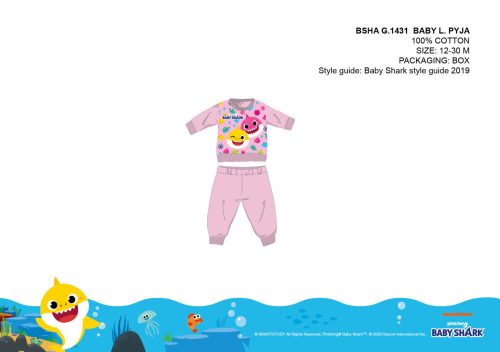 Baby Shark dětské pyžamo - žerzejové bavlněné pyžamo - světle růžové - 86
