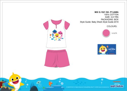 Baby Shark nyári rövid ujjú gyerek pizsama - pamut pizsama - pink - 104