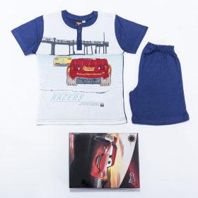   Rövid ujjú pamut gyerek pizsama - Verdák - versenyzős - sötétkék - 116