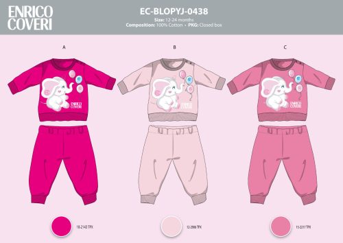 Enrico Coveri hosszú vékony baba pizsama - 100% pamut pizsama - Elefánt mintával - pink - 86