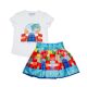T-Shirt-Rock-Set aus Baumwolle mit Cottage-Muster für kleine Mädchen – weiß gemustert – 110