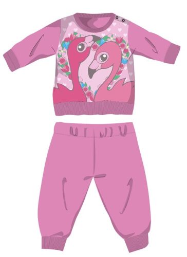 Flamingó téli pamut baba pizsama - interlock pizsama - rózsaszín - 80