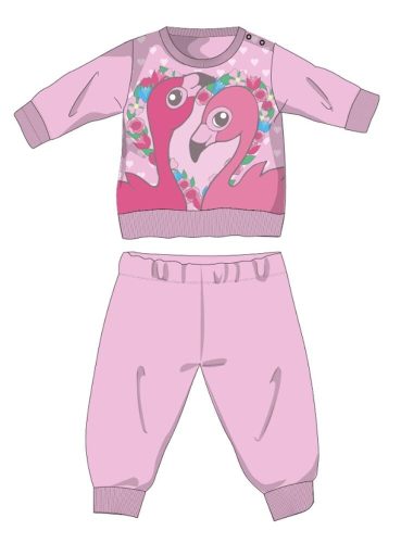 Flamingó téli pamut baba pizsama - interlock pizsama - világosrózsaszín - 80