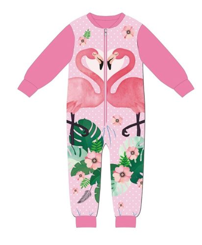 Flamingó egyberészes kezeslábas gyerek pizsama - interlock pamut pizsama - rózsaszín - 104