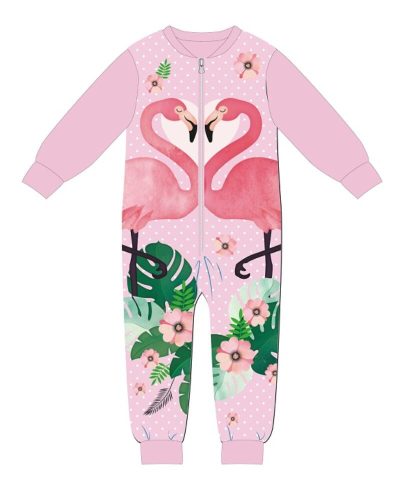 Flamingó egyberészes kezeslábas gyerek pizsama - interlock pamut pizsama - világosrózsaszín - 104